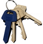 Kopieringsskyddade nycklar med blå säkerhetsbricka